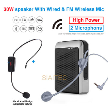 T18 Bluetooth 30W Portable Microphone Speaker, Loudspeaker with Wired and FM Radio Wireless Microphone